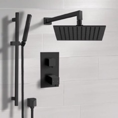 Matte Black Thermostatic Shower System with Handheld, Rain Shower Head, Shower Faucet Set